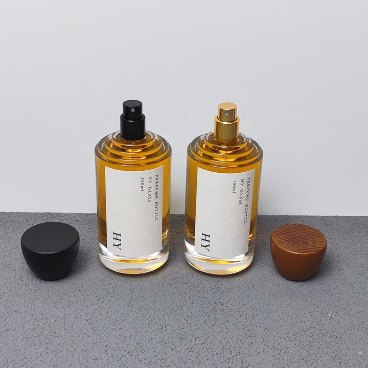100ml Custom Luxury Thick Glass Perfume Oil Bottle Fine Mist Spray with Natural Wooden Cap