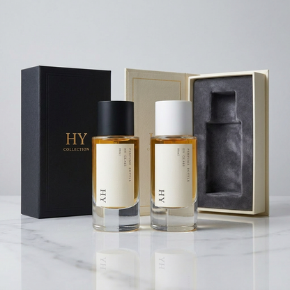 Custom 80ml Luxury Glass Transparent Cylinder Perfume Bottle Minimalist Black White Caps Screen Printing Pump Sprayer Wholesale