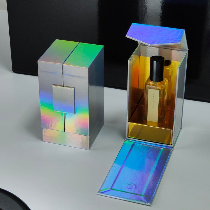 High Quality Holographic Paper Magnetic Box Custom Design Empty Bottle Luxury Magnet Packaging Perfume Box