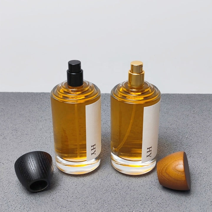 100ml Custom Luxury Thick Glass Perfume Oil Bottle Fine Mist Spray with Natural Wooden Cap
