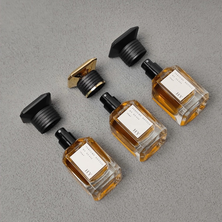 Ready to Ship Premium Glass Custom LOGO Area 30ml Square Perfume Bottle with Luxury Decorative Cap Low MOQ