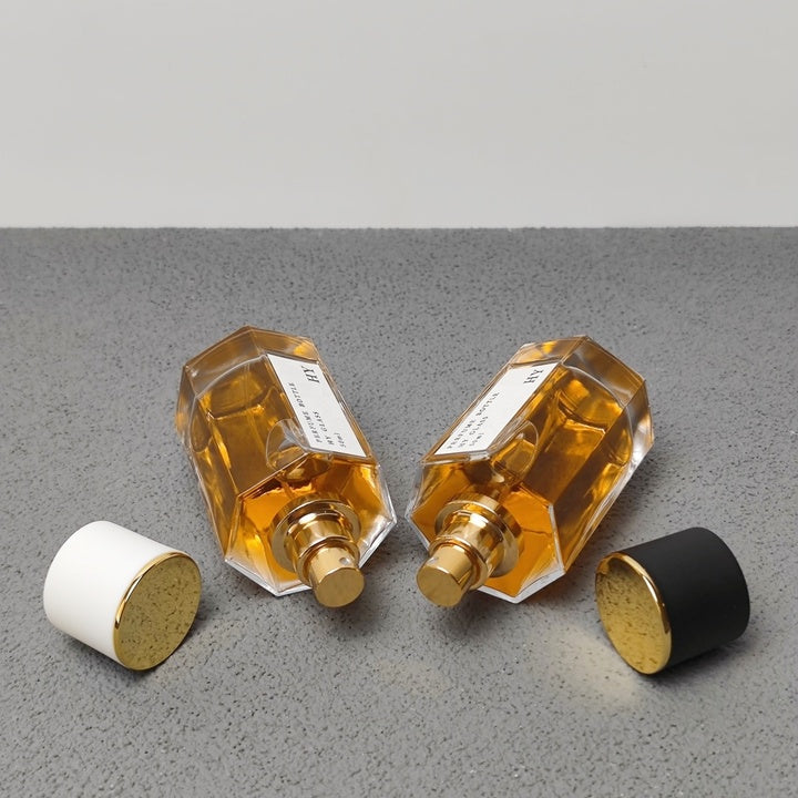 Luxury 50ml Pressurized Atomizer Glass Perfume Bottle Octagon Shape Thick Bottom Fragrance Packaging Gold Spray Screen Printing