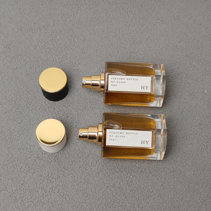 Luxury 50ml Pressurized Atomizer Glass Perfume Bottle Octagon Shape Thick Bottom Fragrance Packaging Gold Spray Screen Printing