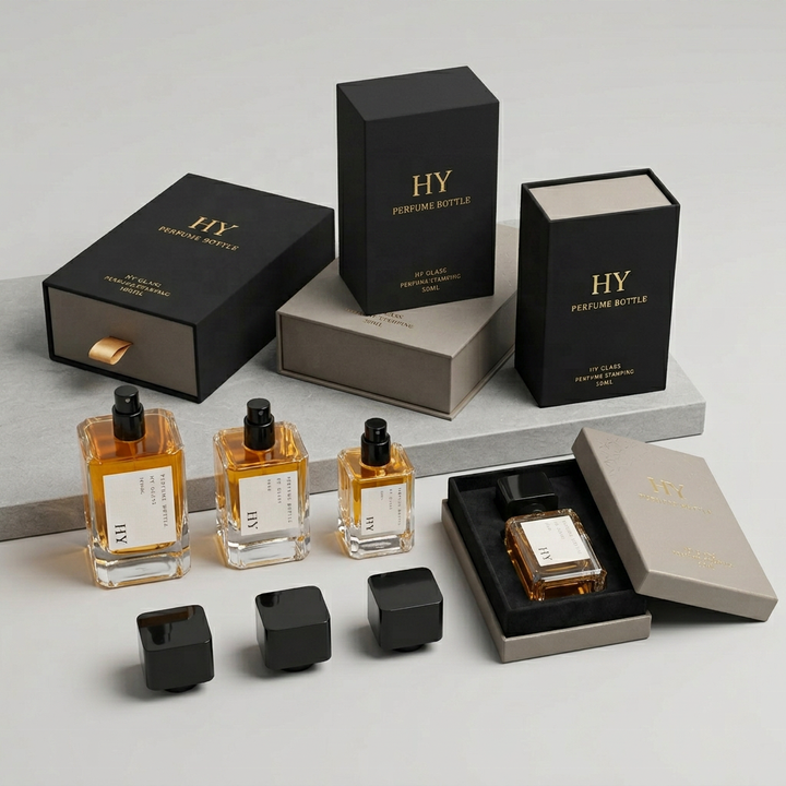 Wholesale Luxury Square Glass Perfume Bottles 30ml 50ml 100ml Empty with Black Square Cap & Pump Spreayer
