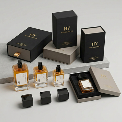 Wholesale Luxury Square Glass Perfume Bottles 30ml 50ml 100ml Empty with Black Square Cap & Pump Spreayer