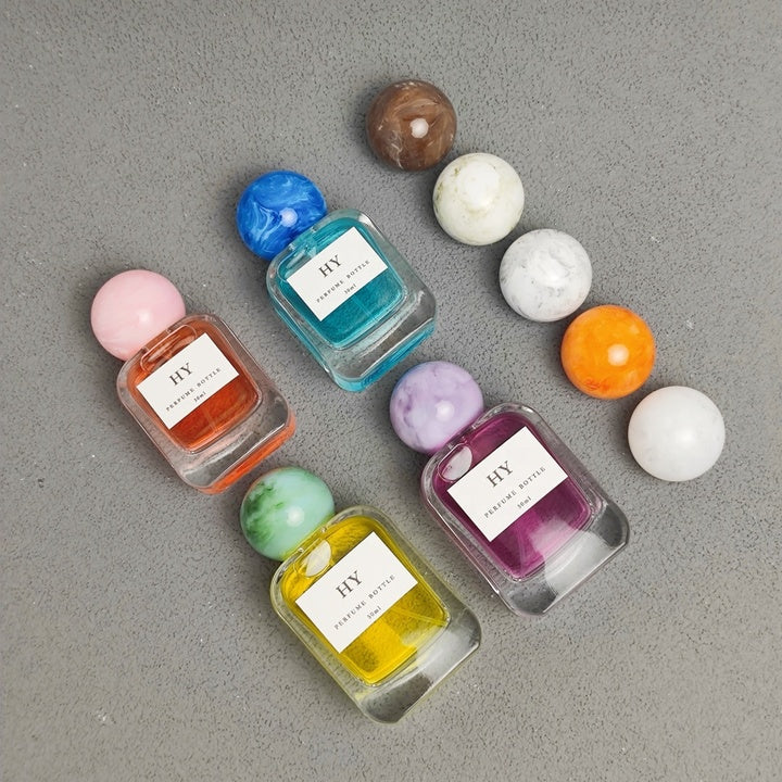 Wholesale 30ml 50ml Flat Glass Perfume Bottles Rounded Rectangle with Colorful Marble Pattern and Pump Sprayer for Ball Caps