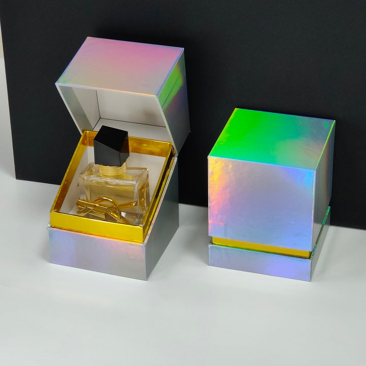 High Quality Holographic Paper Magnetic Box Custom Design Empty Bottle Luxury Magnet Packaging Perfume Box