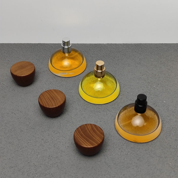 30ml 100ml Screen Printed Hemisphere Design Arabic Oil Perfume Bottles with Wood Caps and Pump Sprayer