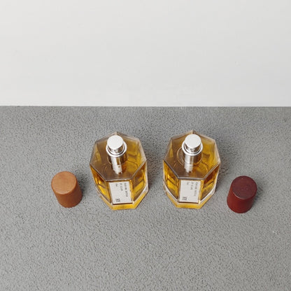 Custom 50ml Octagonal Thick Base Glass Perfume Bottle with Wood Cap Crimp Neck Perfume Container