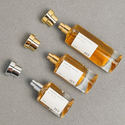 Luxury Tall Cylinder Glass Perfume Bottles 30ml 50ml 100ml Unique Bottom with Pump Sprayer Atomizer and Gold Silver Caps