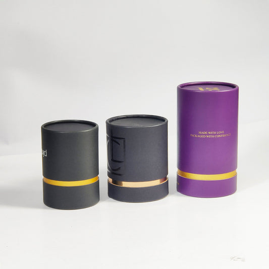 New Style Black Perfume Cylinder Gift Box 2mm Thick Premium Paper Cardboard UV Foil Embossing Matt Lamination Tray for Cosmetics