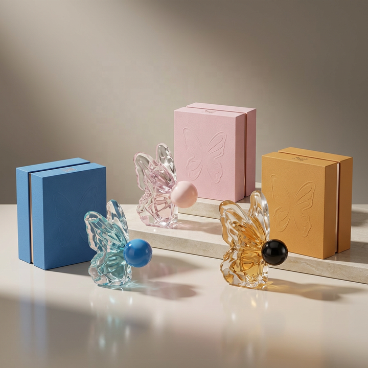 Luxury Crimp Neck 50ml 100ml Glass Empty butterfly Perfume Bottles with Custom Gift Box