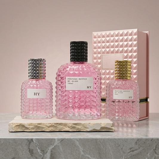 Custom Luxury Square 30ml 50ml 100ml Empty Crimp Neck Glass Perfume Bottle with Pump Sprayer Reed Diffuser Screen Printing Box