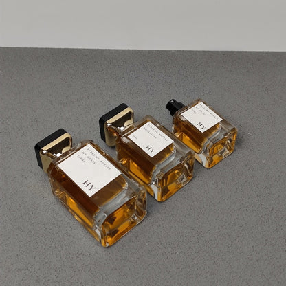 30ml 50ml 100ml Square Luxury Empty Perfume Cologne Bottle Crimp Neck with Atomizer and Unique Designed Gold Top Cap