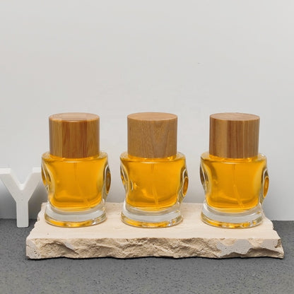 50ml Custom Empty Glass Perfume Bottle with Wooden Cap Thick Bottom Luxury Fragrance Packaging