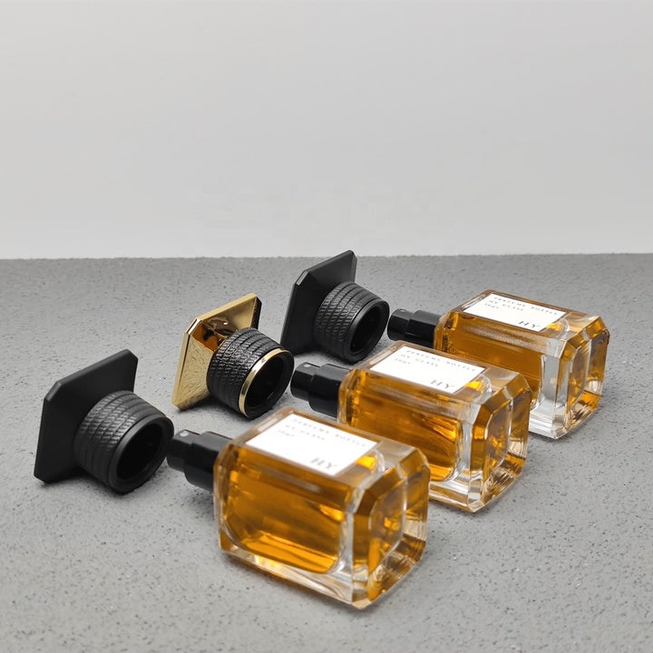 Ready to Ship Premium Glass Custom LOGO Area 30ml Square Perfume Bottle with Luxury Decorative Cap Low MOQ