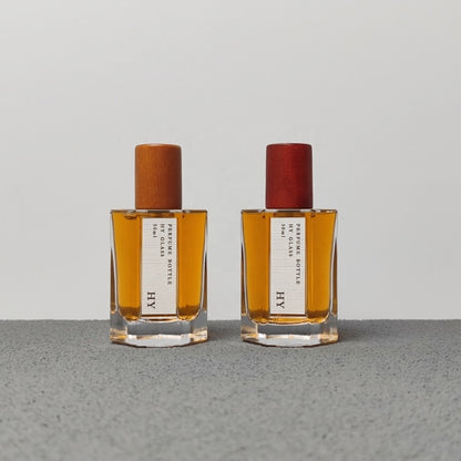 Custom 50ml Octagonal Thick Base Glass Perfume Bottle with Wood Cap Crimp Neck Perfume Container