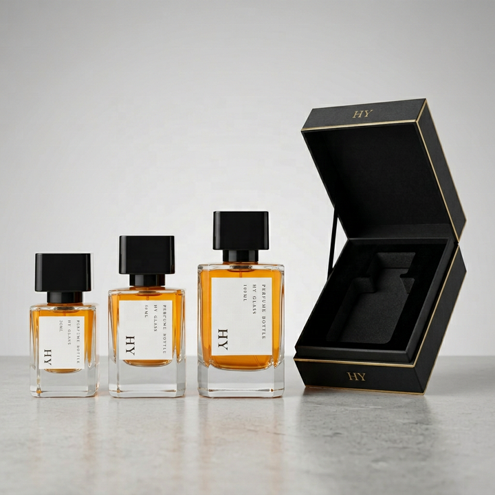 Wholesale Luxury Square Glass Perfume Bottles 30ml 50ml 100ml Empty with Black Square Cap & Pump Spreayer