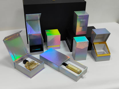 High Quality Holographic Paper Magnetic Box Custom Design Empty Bottle Luxury Magnet Packaging Perfume Box