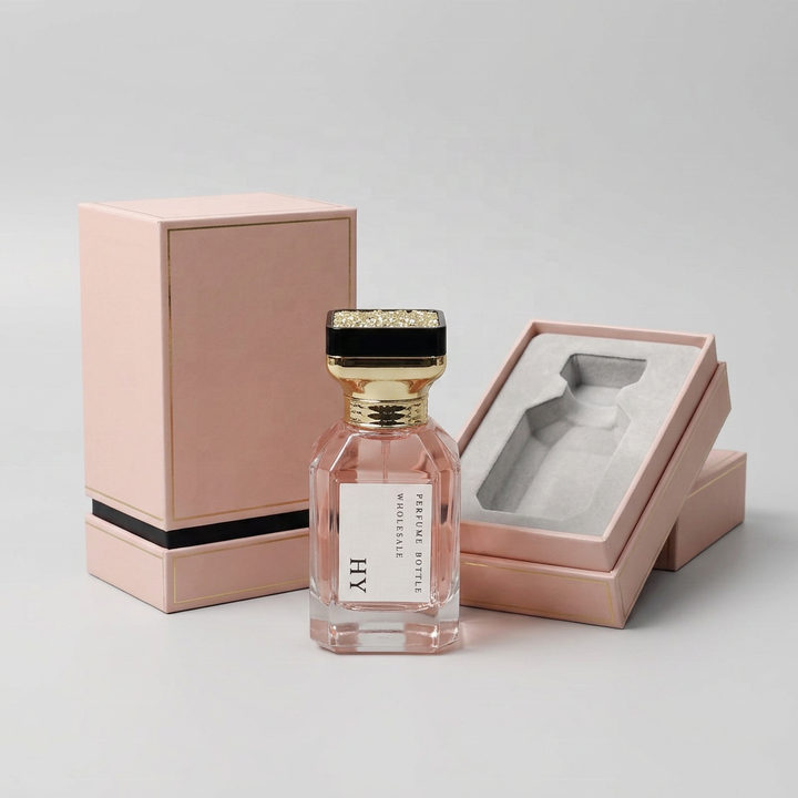 Elegant Wholesale 30ml 50ml 100ml Luxury Perfume Bottle for Women with Square Rhinestone Lid for Perfume Packaging