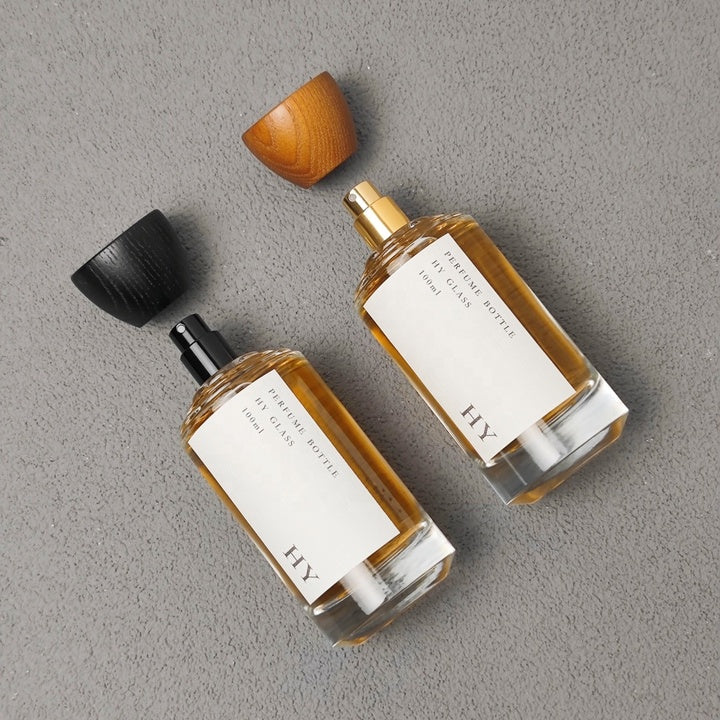100ml Custom Luxury Thick Glass Perfume Oil Bottle Fine Mist Spray with Natural Wooden Cap