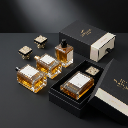 30ml 50ml 100ml Square Luxury Empty Perfume Cologne Bottle Crimp Neck with Atomizer and Unique Designed Gold Top Cap
