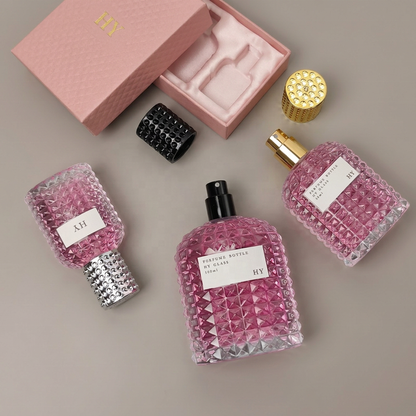 Custom Luxury Square 30ml 50ml 100ml Empty Crimp Neck Glass Perfume Bottle with Pump Sprayer Reed Diffuser Screen Printing Box