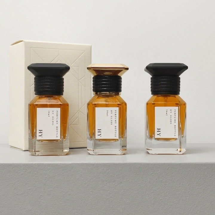 Ready to Ship Premium Glass Custom LOGO Area 30ml Square Perfume Bottle with Luxury Decorative Cap Low MOQ
