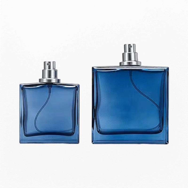 Blue Square Perfume Bottle Silver Sprayer