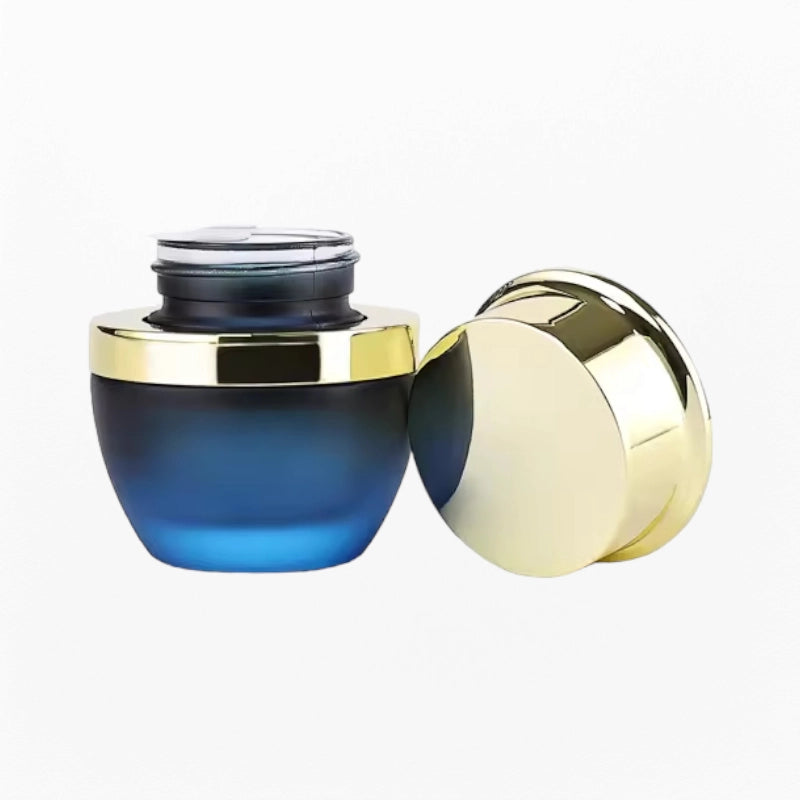 Cosmetic Jar Glass Matte Blue with Gold Lid