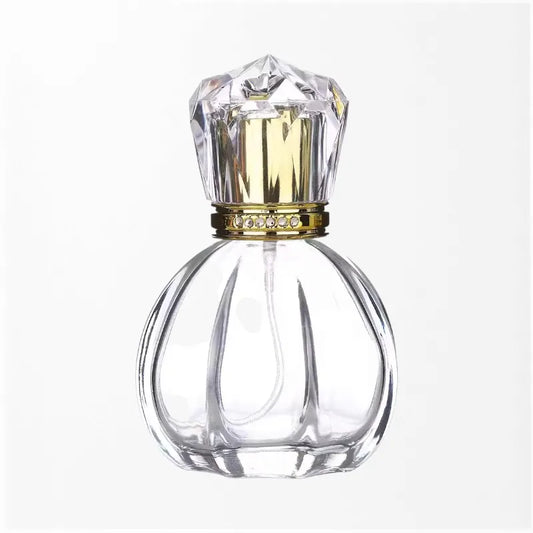 Flacon de parfum Crown 50 ml, corps transparent, bouchon doré, 1,7 oz