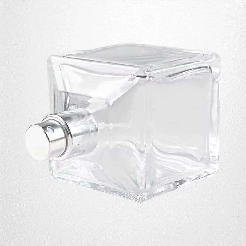 cube perfume bottle with silver sprayer