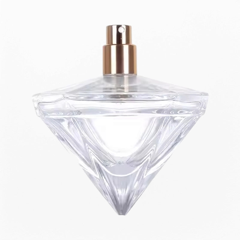 Clear glass diamond shape perfume bottle