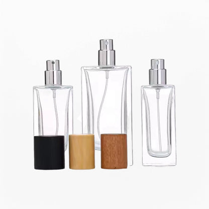 Three Empty Cologne Bottles Clear Glass with Pump Sprayer