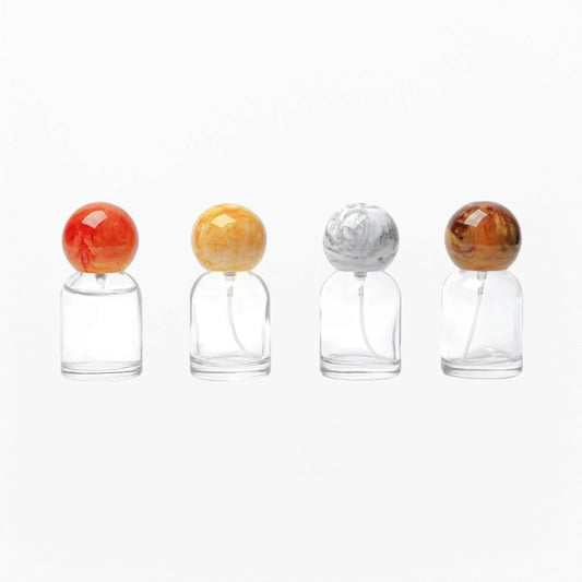 Empty Perfume Glass Bottles with Marble Texture Spherical Bottle Caps