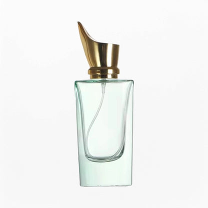 light green perfume bottle with golden cap