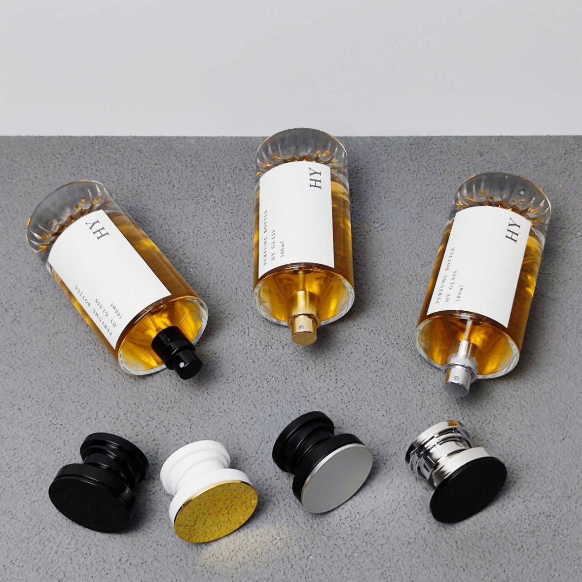 Luxury Cylinder Glass Perfume Bottle with Pump Sprayer Empty 15mm Crimp Neck 100ml Capacity Plastic Cap & Box
