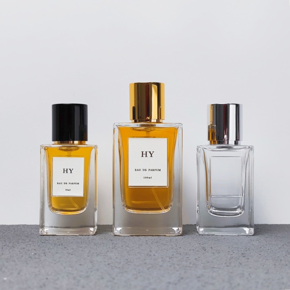 50ml 100ml Clear Glass Square Bottle Wavy Sides for Perfume Screen Printed Black Gold Silver Ribbed Cylinder Cap Pump Sprayer