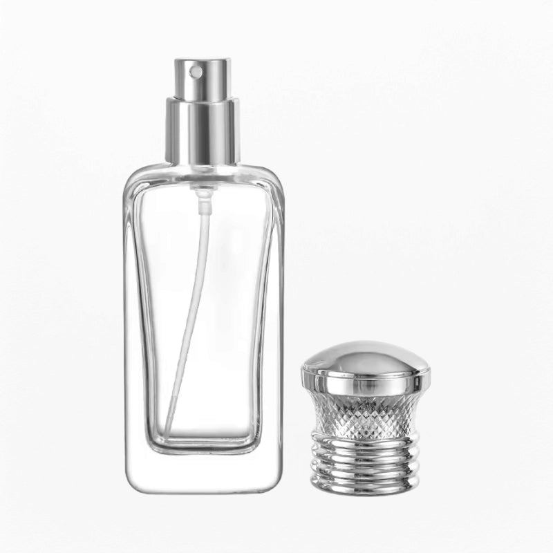 Perfume Bottle Empty Square Clear Glass with Silver Sprayer and Cap