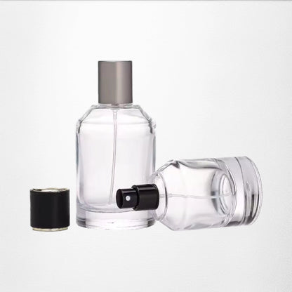 Perfume Bottle Round Shape Ultra Clear Glass Black Sprayer