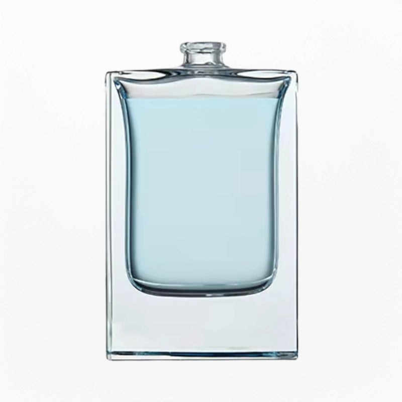 زجاجة عطر بخاخة بتصميم مربع مسطح ونحيف من الزجاج الشفاف