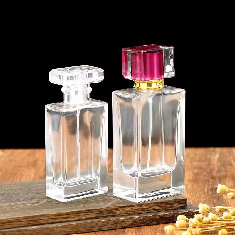 Two Perfume Bottles Square Clear Glass Bottle with Acrylic Cap