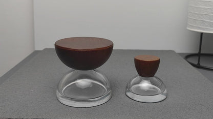 30ml 100ml Screen Printed Hemisphere Design Arabic Oil Perfume Bottles with Wood Caps and Pump Sprayer