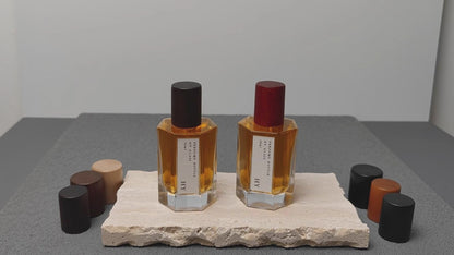 Custom 50ml Octagonal Thick Base Glass Perfume Bottle with Wood Cap Crimp Neck Perfume Container