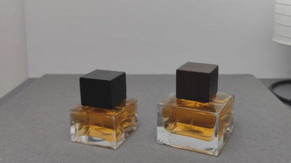 Luxury Square Glass Crimp Neck 50ml 100ml Empty Perfume Bottles with Pump Sprayer Screen Printing Wood and Plastic