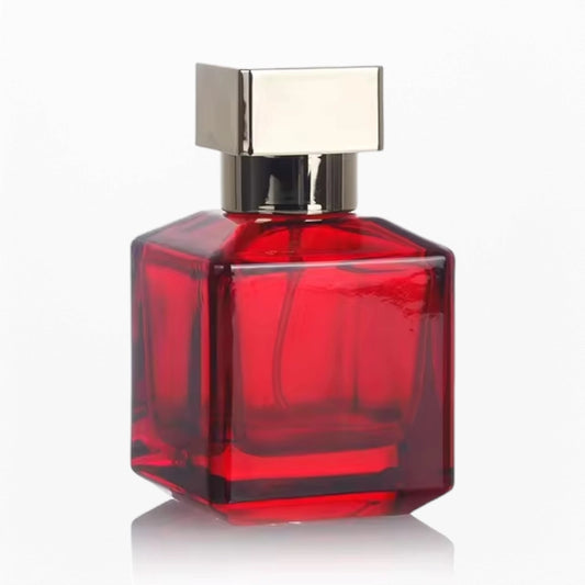 Red Perfume Bottle Cube Shape 50ml Volume with Pump Sprayer