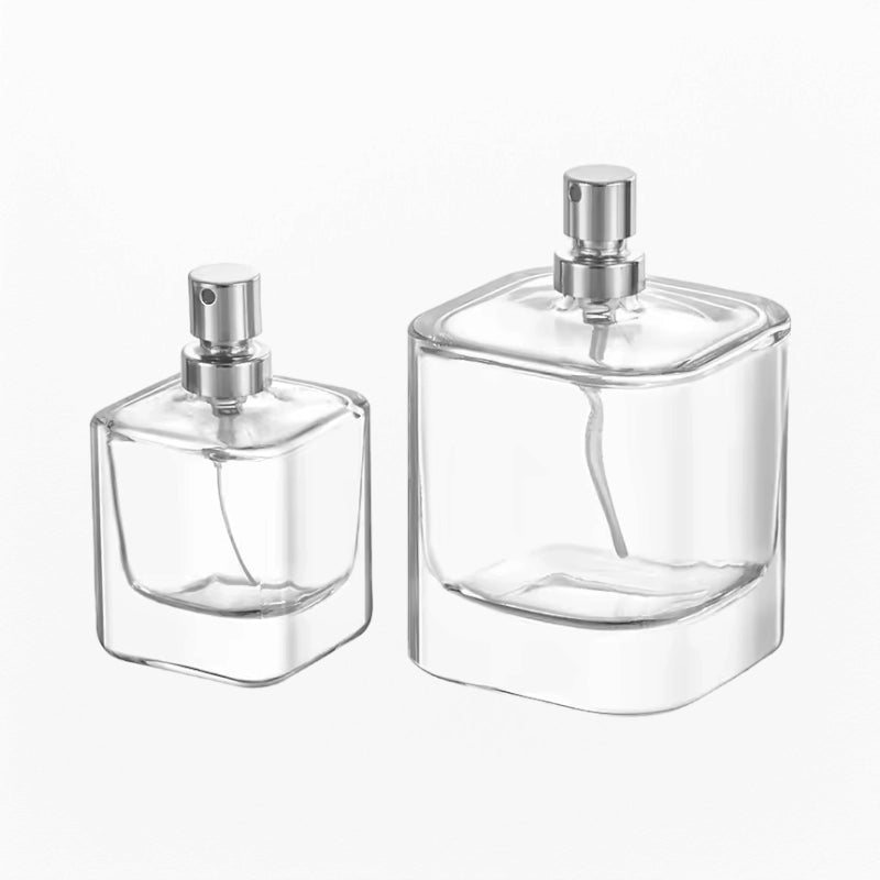 square perfume bottle with silver sprayer